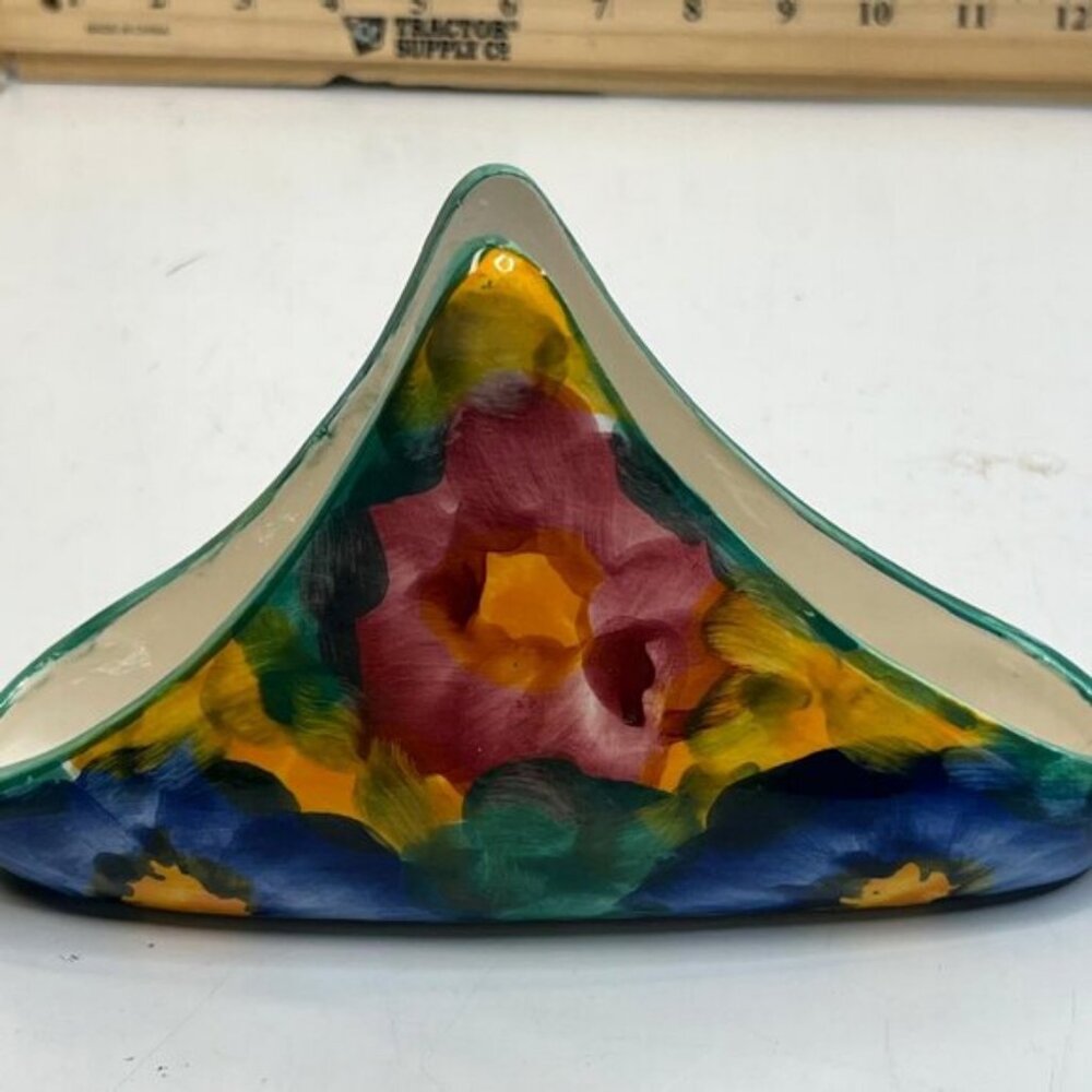 Ceramic Hand-Painted Napkin Holder Decorative Art Piece with Floral Design - Picture 4 of 5